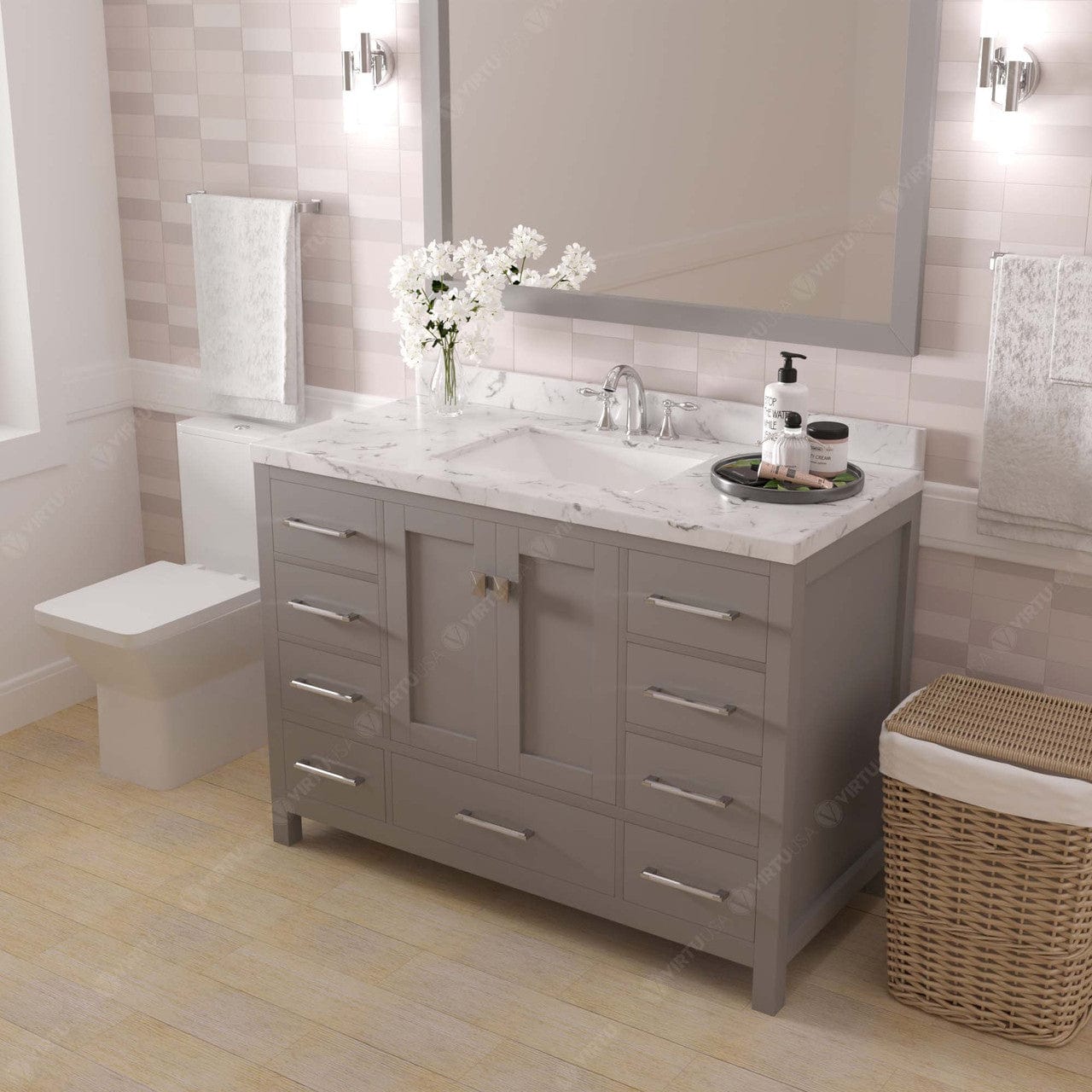 Caroline Avenue 48" Bathroom Vanity in Cashmere Gray with Quartz Top side view