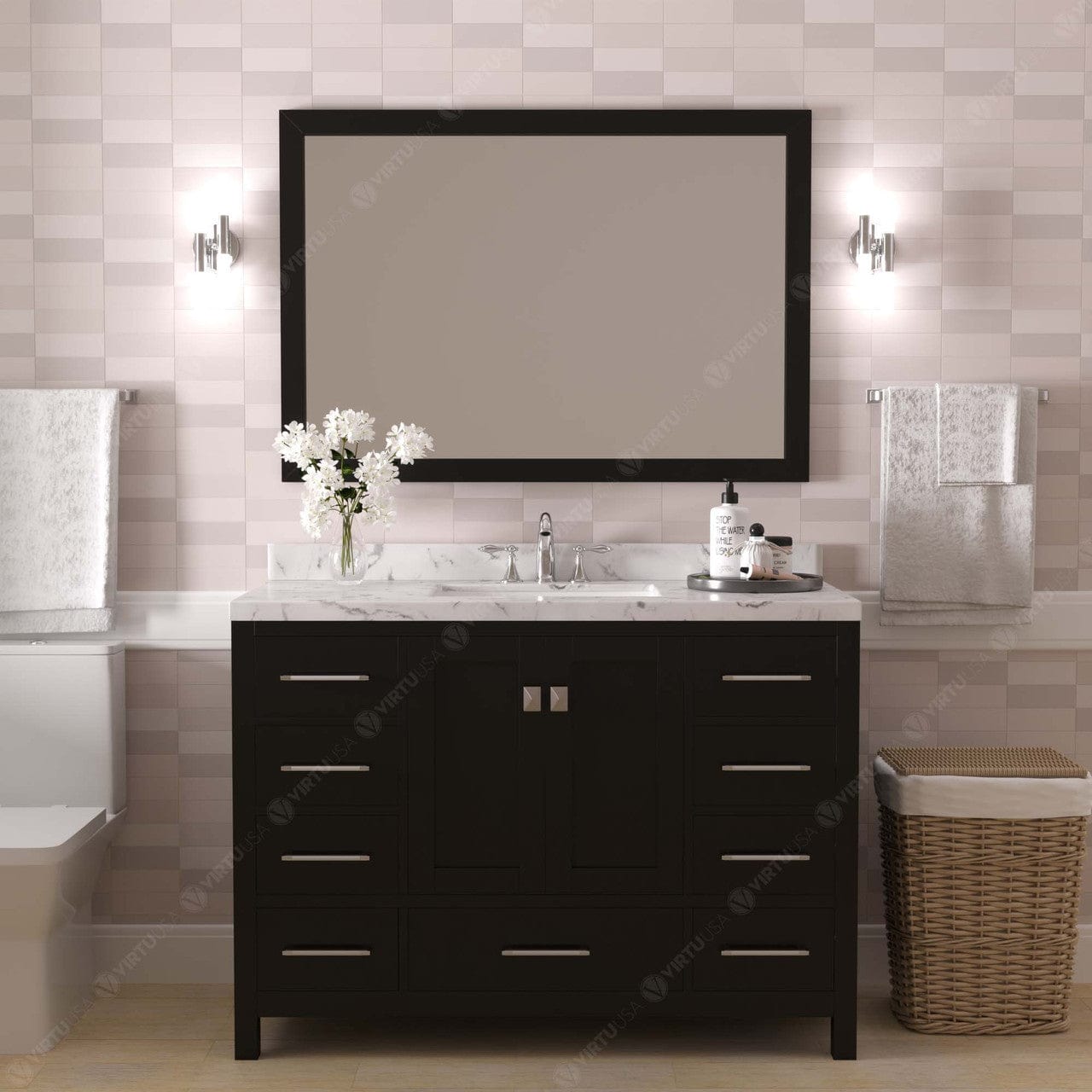 Caroline Avenue 48" Bathroom Vanity in Espresso with Quartz Top front view