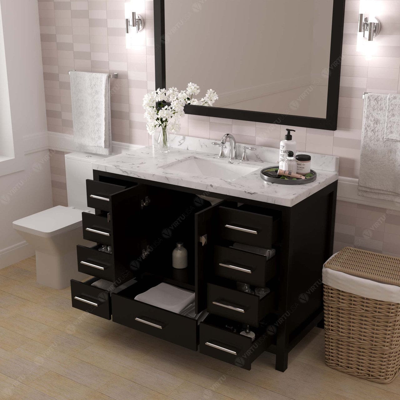 Caroline Avenue 48" Bathroom Vanity in Espresso with Quartz Top drawers view