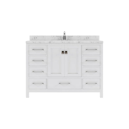 Caroline Avenue 48" Bathroom Vanity in White with White Quartz Countertop white background