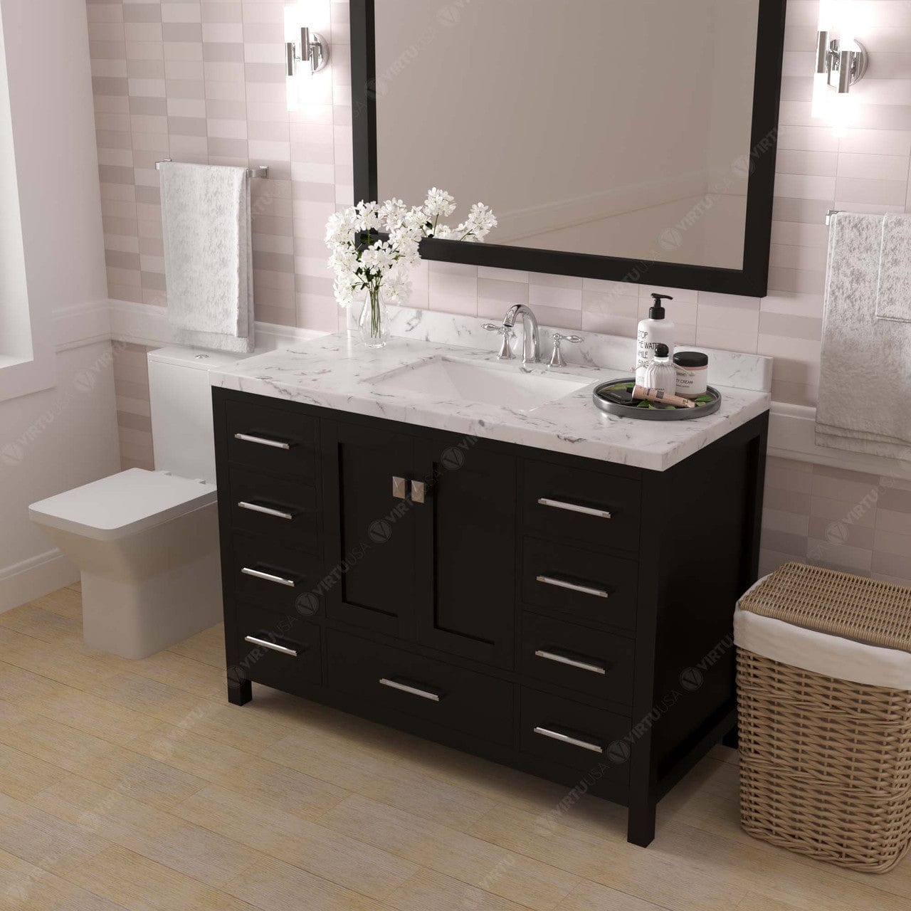 Caroline Avenue 48" Single Bath Vanity in Espresso with Quartz Top and Sink side view