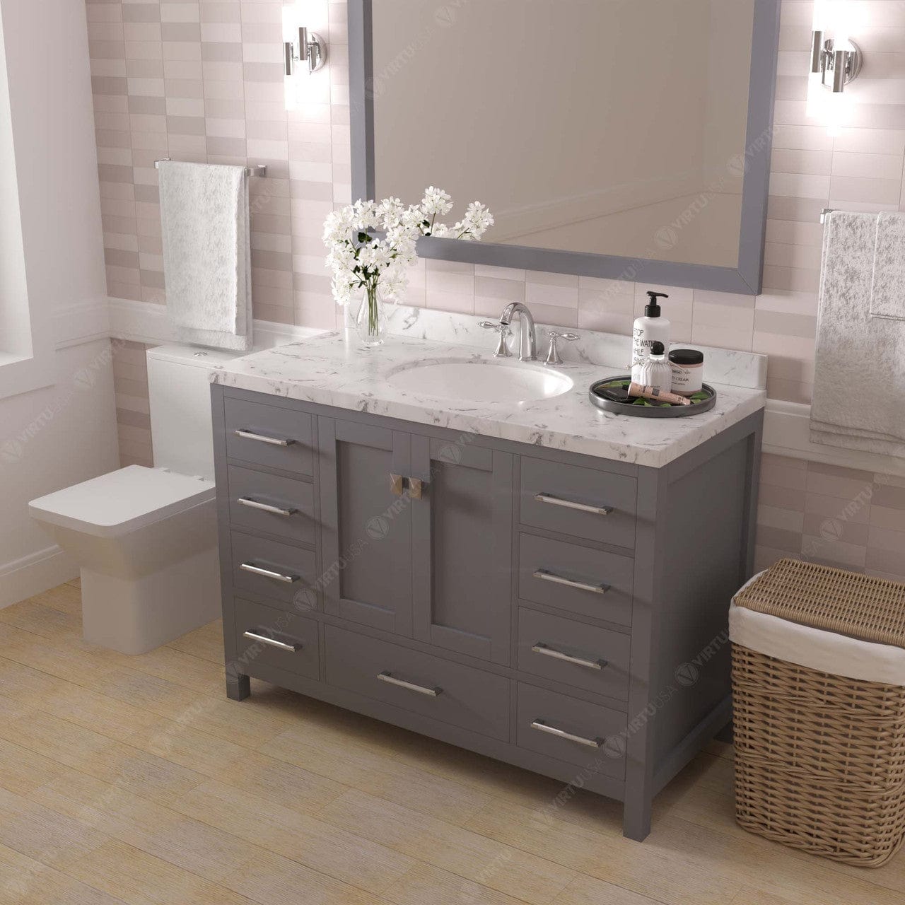 Caroline Avenue 48" Single Bath Vanity in Gray with White Quartz Countertop side view