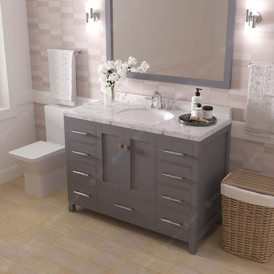 Caroline Avenue 48" Single Bath Vanity in Gray with White Quartz Countertop side view