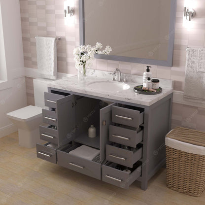 Caroline Avenue 48" Single Bath Vanity in Gray with White Quartz Countertop drawers open