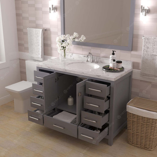 Caroline Avenue 48" Single Bath Vanity in Gray with White Quartz Top drawers open