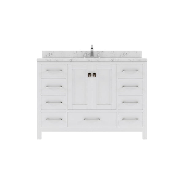 Caroline Avenue 48 Single Bath Vanity in White with White Quartz Countertop white background