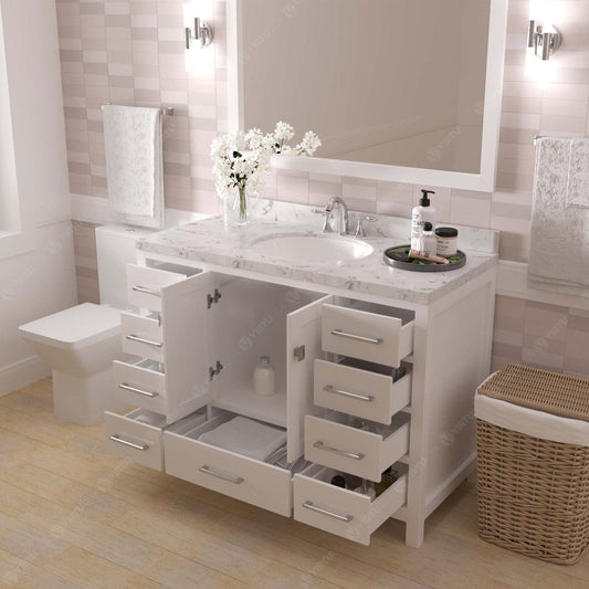 Caroline Avenue 48" Single Bath Vanity in White with White Quartz Countertop drawer open