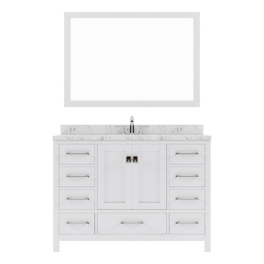 Caroline Avenue 48" Single Bath Vanity in White with White Quartz Top and Sink white background