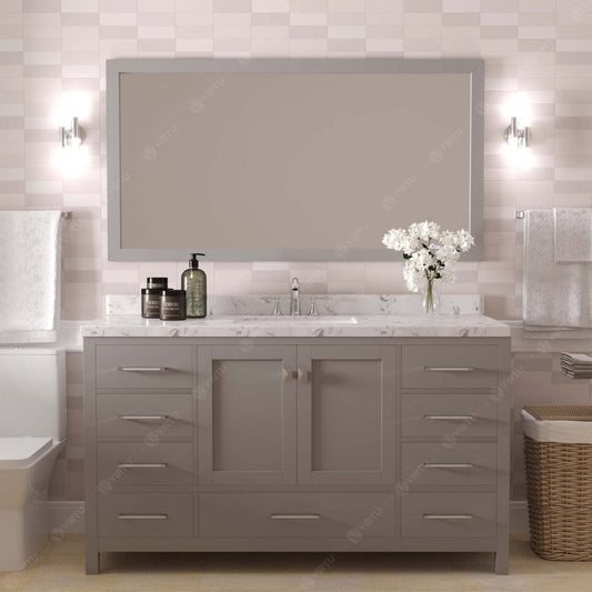 Caroline Avenue 60" Bathroom Vanity in Cashmere Gray with Quartz Countertop front view