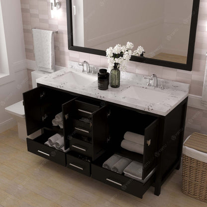 Caroline Avenue 60" Bathroom Vanity in Espresso with Quartz Countertop drawers open