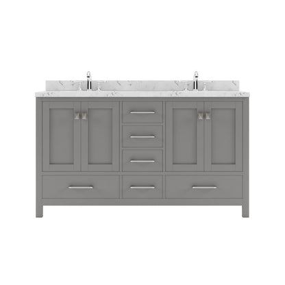 Caroline Avenue 60" Bathroom Vanity in Gray with Quartz Countertop white background