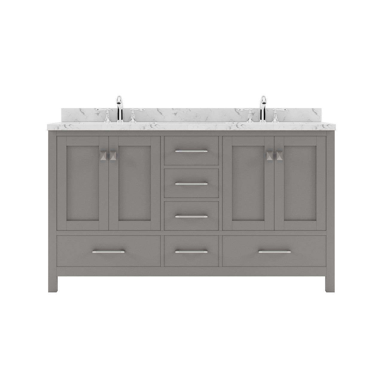 Caroline Avenue 60" Bathroom Vanity in Gray with Quartz Countertop white background