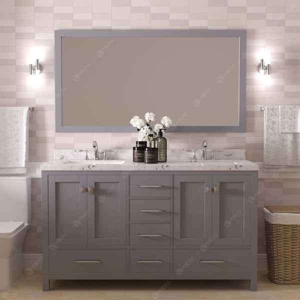 Caroline Avenue 60 Bathroom Vanity in Gray with White Quartz Countertop front view