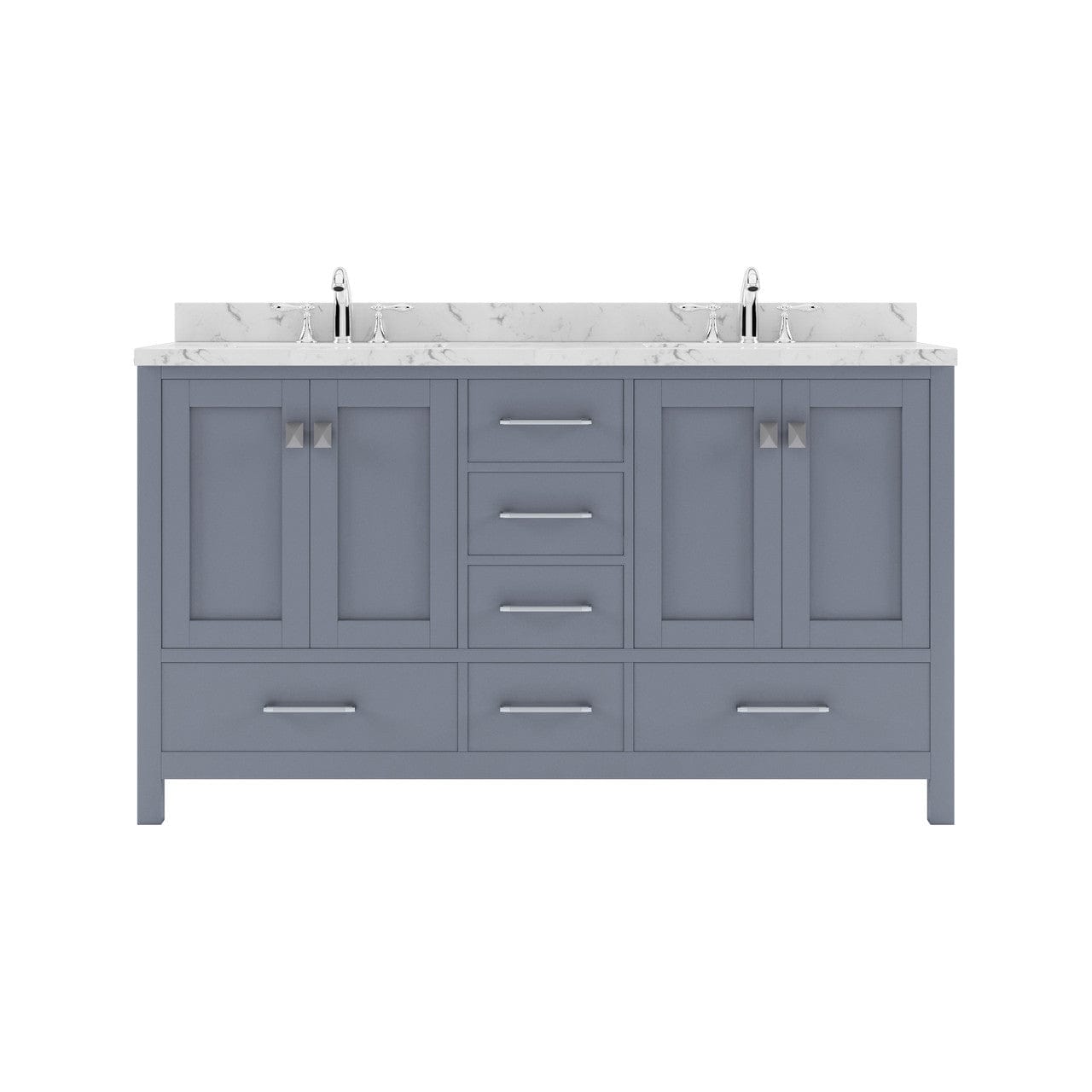 Caroline Avenue 60" Bathroom Vanity in Gray with White Quartz Countertop white background