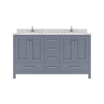 Caroline Avenue 60" Bathroom Vanity in Gray with White Quartz Countertop white background