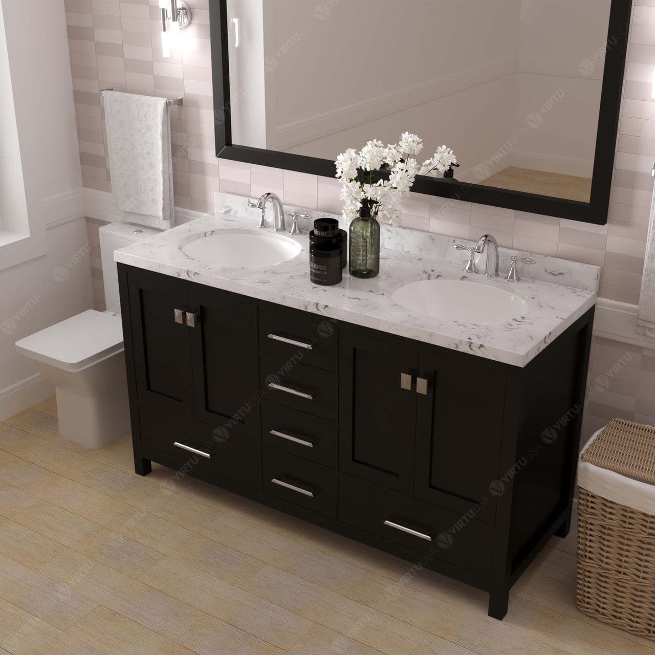 Caroline Avenue 60" Double Bath Vanity in Espresso with Quartz Countertop side view