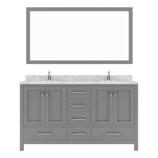 Caroline Avenue 60" Double Bath Vanity in Gray with Quartz Top and Sinks white background