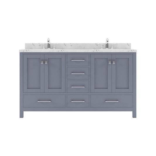 Caroline Avenue 60" Double Bath Vanity in Gray with White Quartz Countertop white background