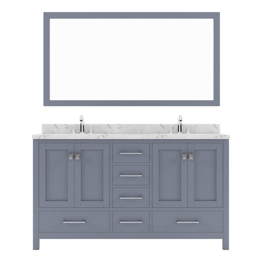 Caroline Avenue 60" Double Bath Vanity in Gray with White Quartz Top white background