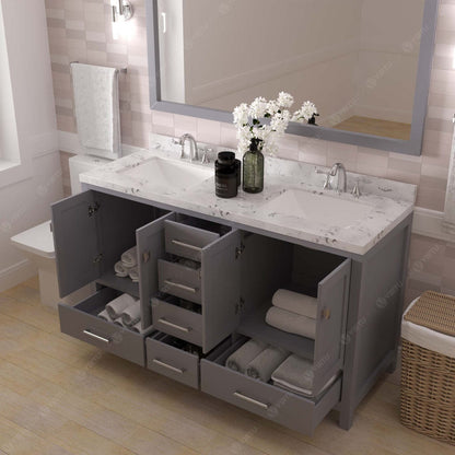 Caroline Avenue 60" Double Bath Vanity in Gray with White Quartz Top and Sinks open drawer