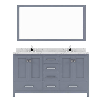 Caroline Avenue 60" Double Bath Vanity in Gray with White Quartz Top and Sinks white background