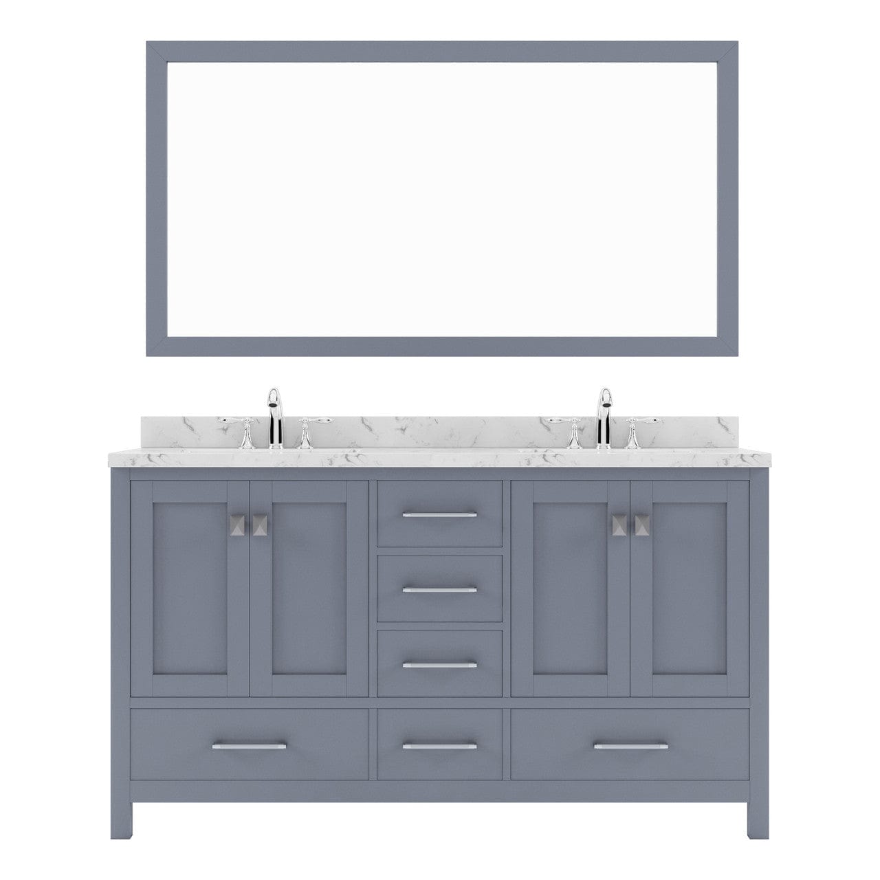 Caroline Avenue 60" Double Bath Vanity in Gray with White Quartz Top and Sinks white background