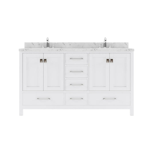 Caroline Avenue 60" Double Bath Vanity in White with White Quartz Countertop white background