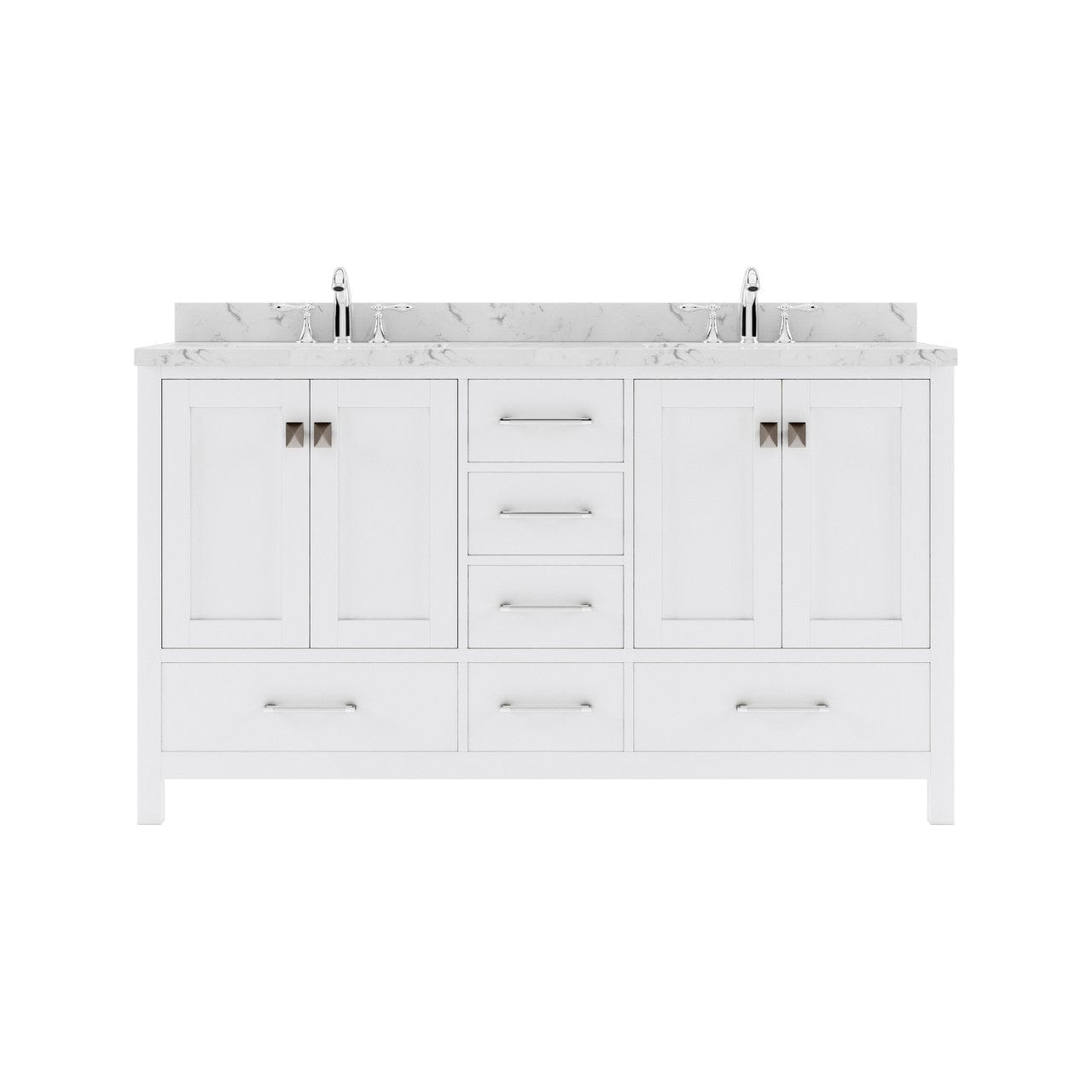 Caroline Avenue 60" Double Bath Vanity in White with White Quartz Countertop white background