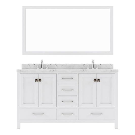 Caroline Avenue 60" Double Bath Vanity in White with White Quartz Top white background