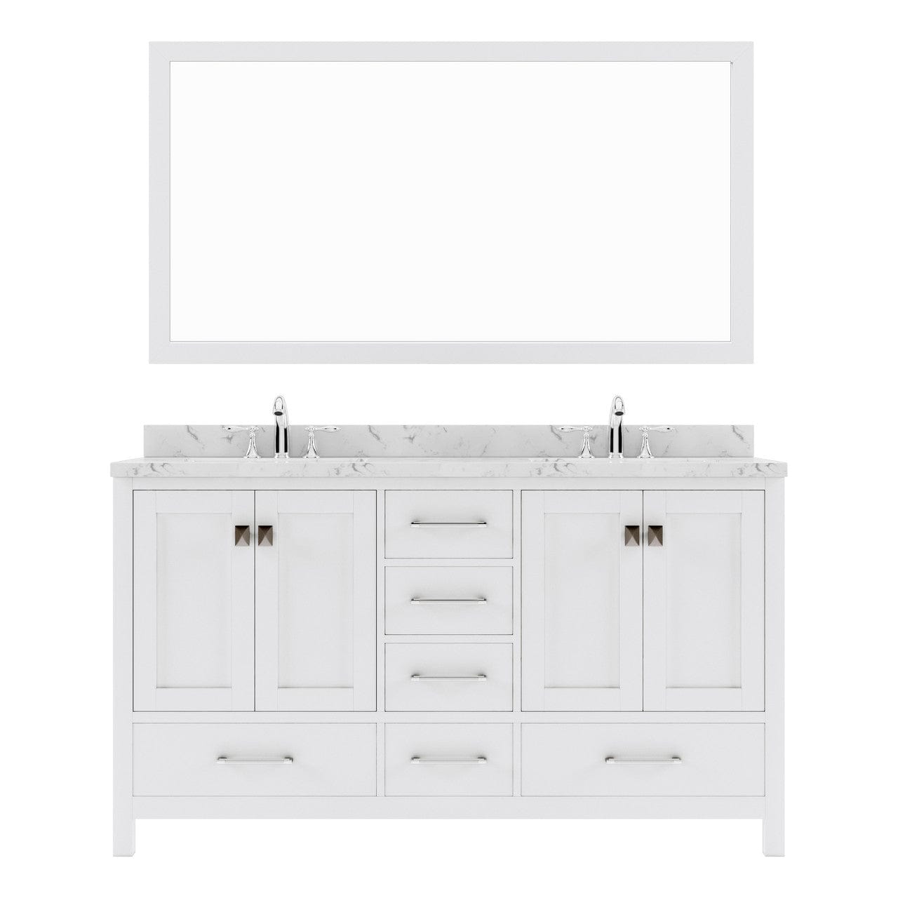 Caroline Avenue 60" Double Bath Vanity in White with White Quartz Top white background