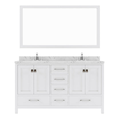 Caroline Avenue 60" Double Bath Vanity in White with White Quartz Top and Sinks white background