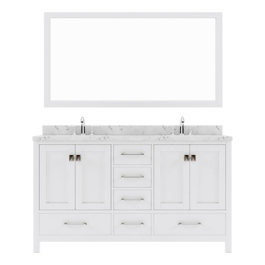 Caroline Avenue 60" Double Bath Vanity in White with White Quartz Top and Sinks white background