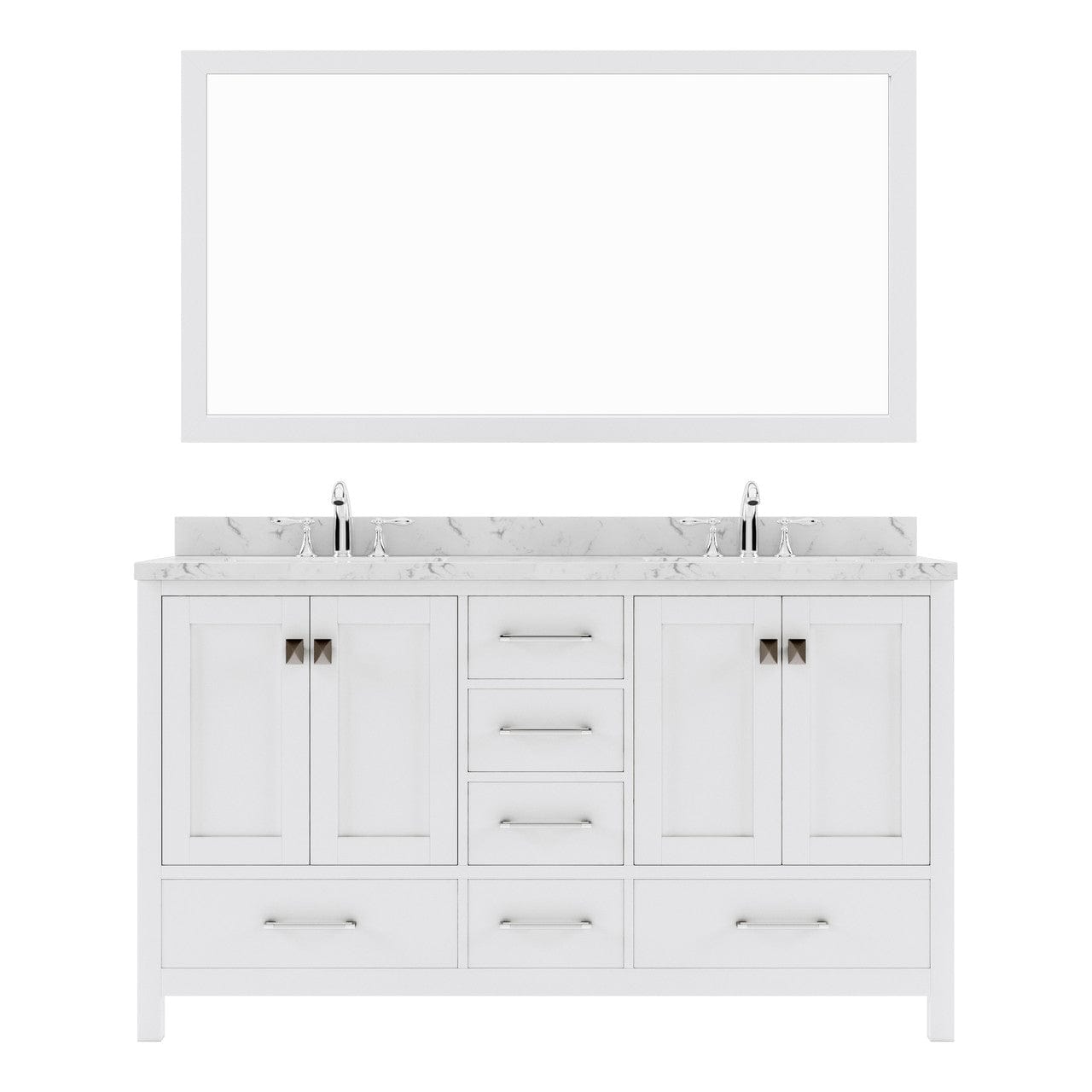 Caroline Avenue 60" Double Bath Vanity in White with White Quartz Top and Sinks white background