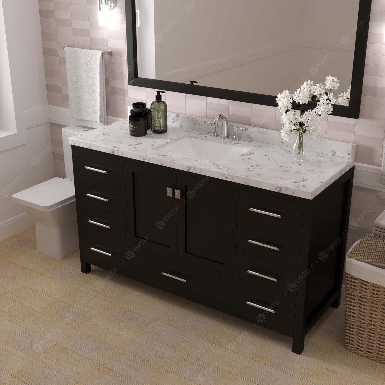 Caroline Avenue 60" Single Bath Vanity in Espresso with Countertop side view