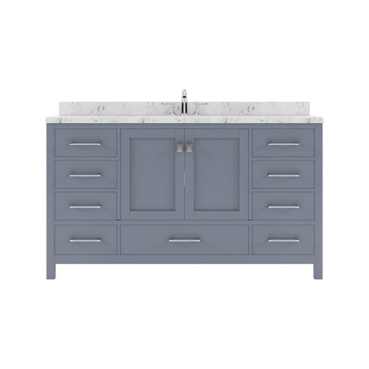 Caroline Avenue 60" Single Bath Vanity in Gray with White Quartz Countertop white background