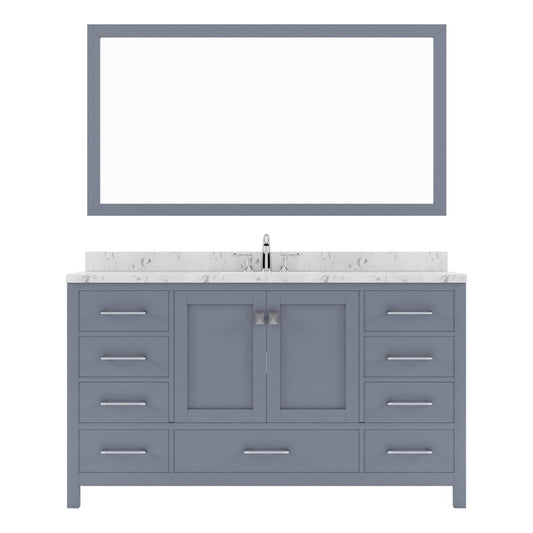 Caroline Avenue 60" Single Bath Vanity in Gray with White Quartz Top and Sink white background