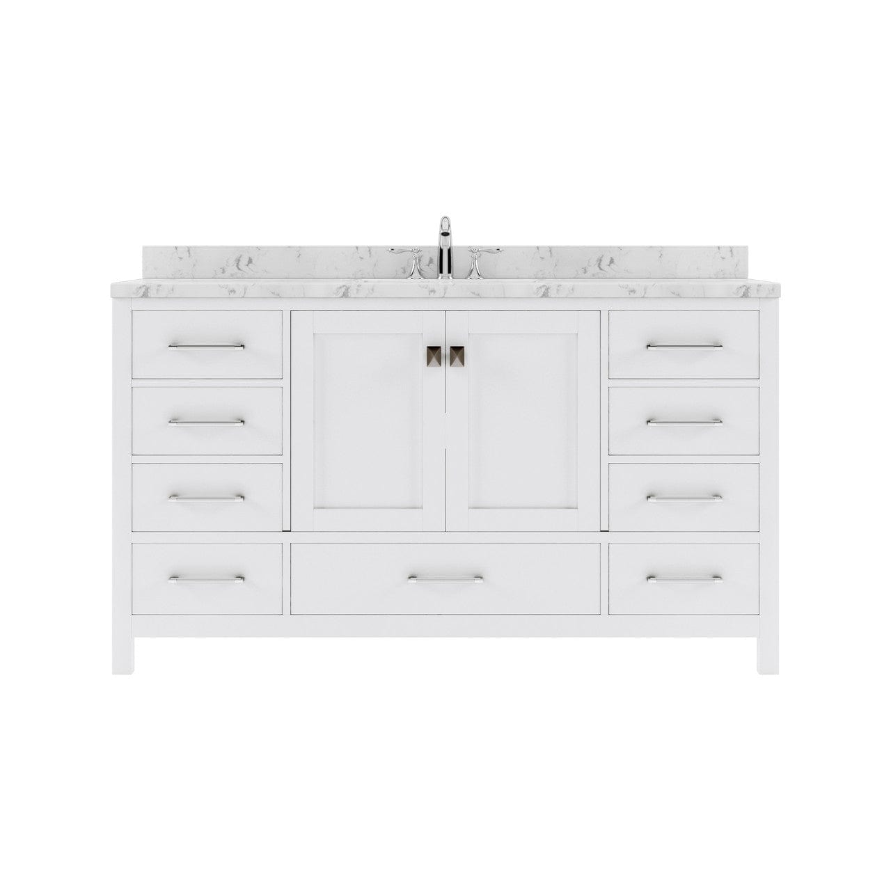 Caroline Avenue 60" Single Bath Vanity in White with White Quartz Countertop white background