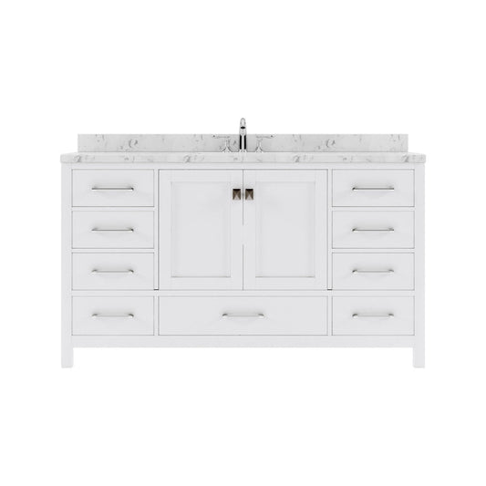 Caroline Avenue 60" Single Bath Vanity in White with White Quartz Countertop white background