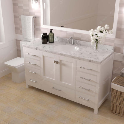 Caroline Avenue 60" Single Bath Vanity in White with White Quartz Top side view