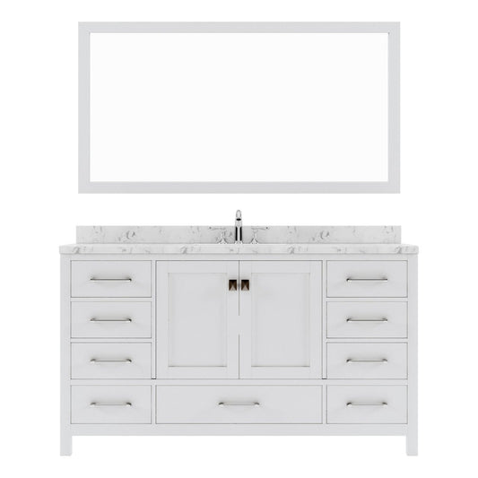 Caroline Avenue 60" Single Bath Vanity in White with White Quartz Top and Sink white background