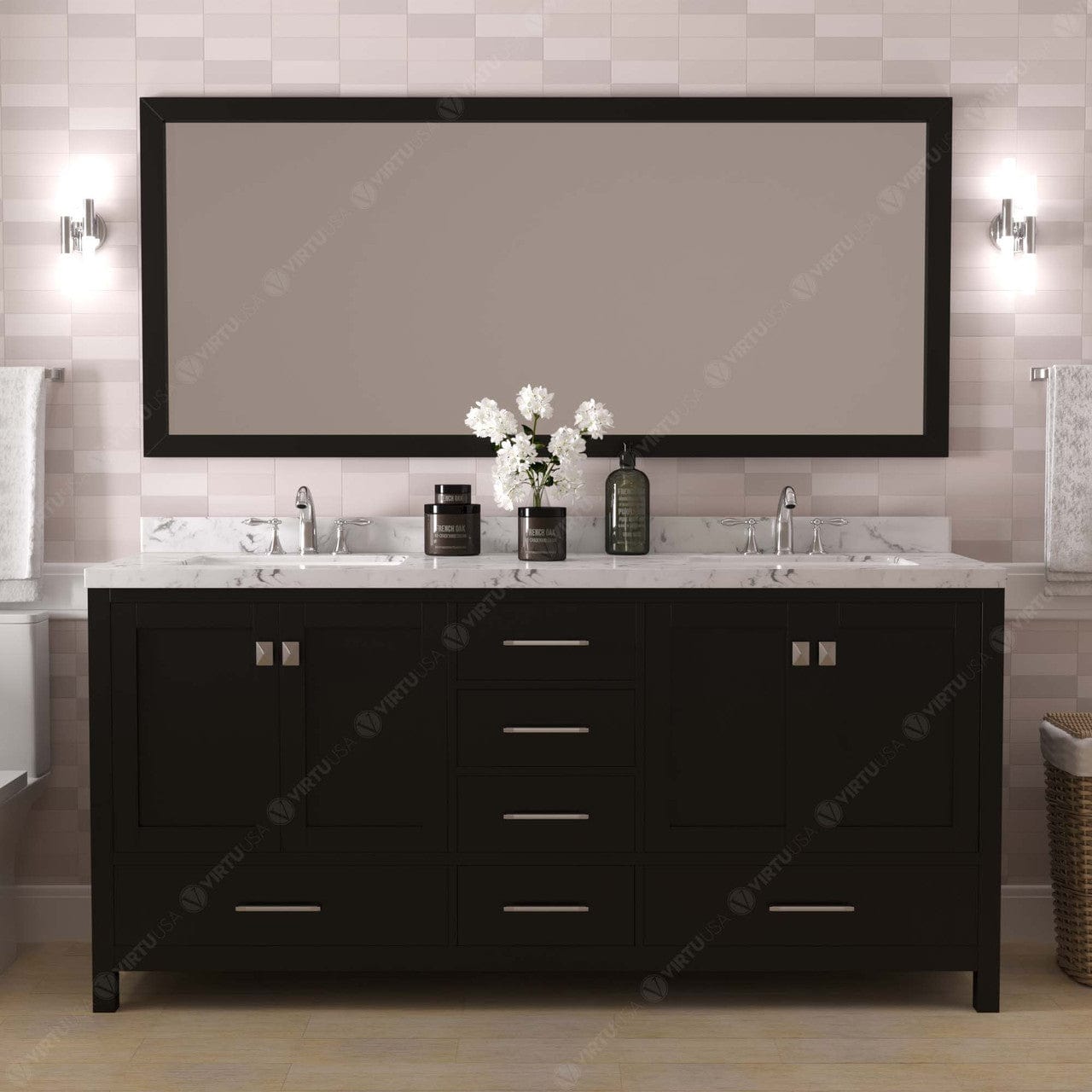 Caroline Avenue 72" Double Bath Vanity in Espresso with Quartz Countertop front view