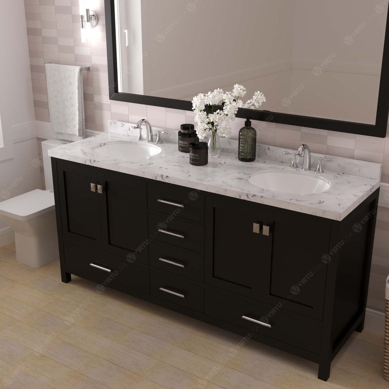 Caroline Avenue 72" Double Bath Vanity in Espresso with Quartz Countertop side view