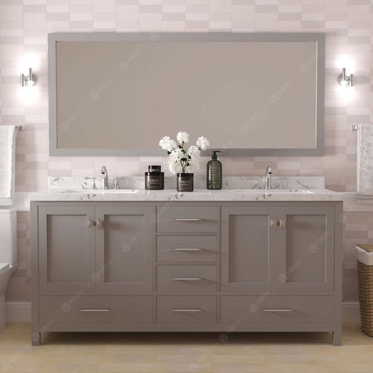 Caroline Avenue 72" Double Bath Vanity in Gray with Quartz Countertop front view