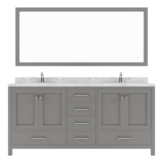 Caroline Avenue 72" Double Bath Vanity in Gray with Quartz Top and Sinks white background