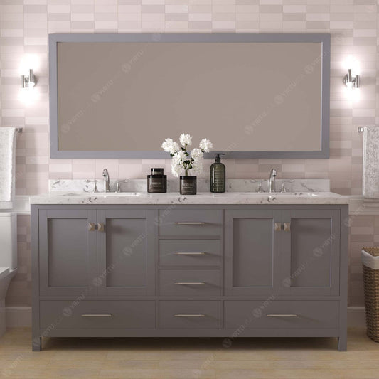 Caroline Avenue 72" Double Bath Vanity in Gray with White Quartz Countertop front view