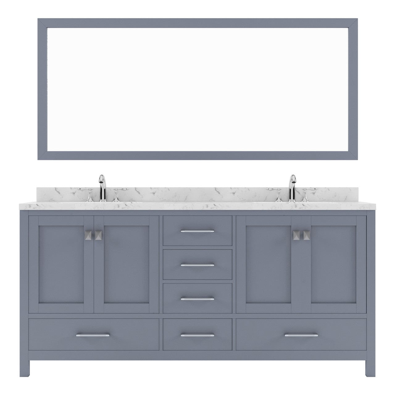 Caroline Avenue 72" Double Bath Vanity in Gray with White Quartz Top white background