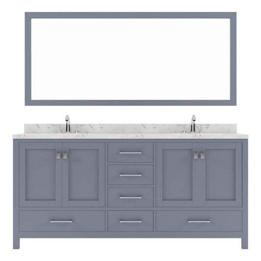 Caroline Avenue 72" Double Bath Vanity in Gray with White Quartz Top white background