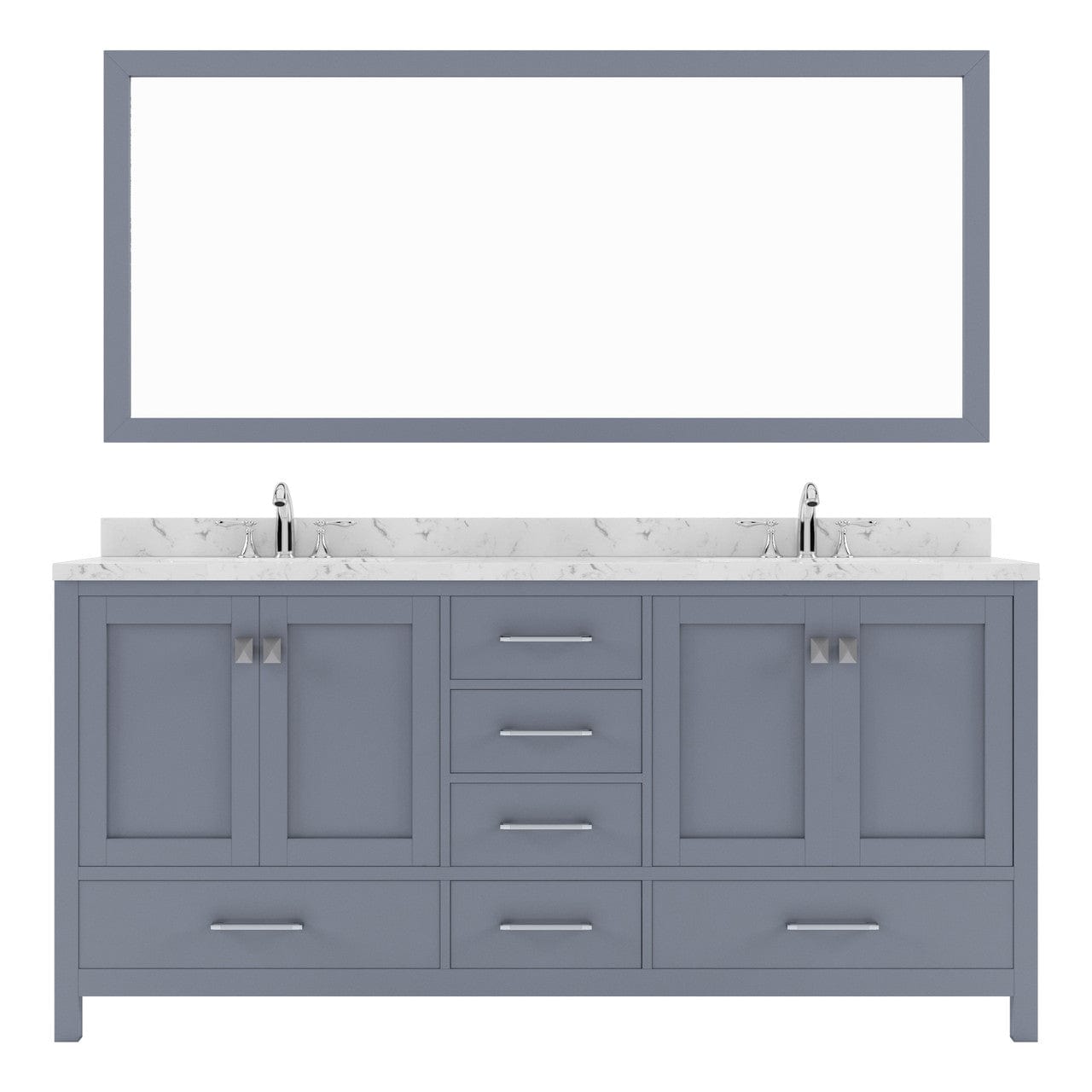 Caroline Avenue 72" Double Bath Vanity in Gray with White Quartz Top and Sinks white background