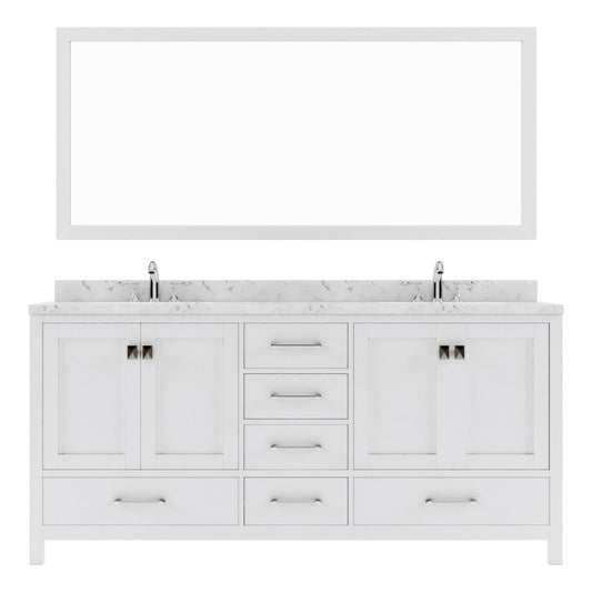 Caroline Avenue 72" Double Bath Vanity in White with White Quartz Top white background