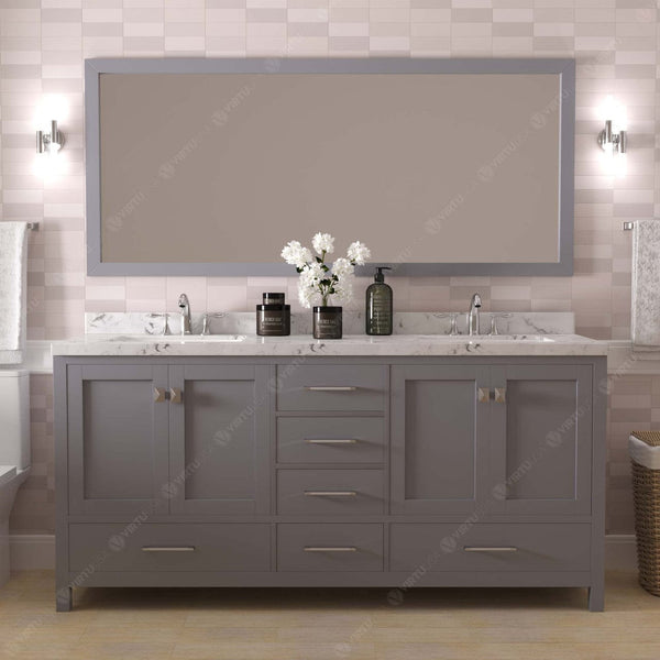  Caroline Avenue 72 Double Bathroom Vanity in Gray with White Quartz Countertop front view